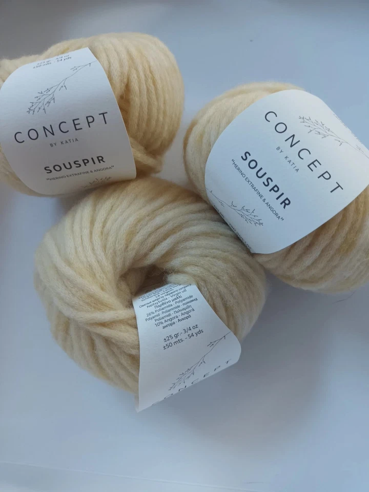 3x Wollweiß FB 72 Concept Katia SOUSPIR   DICKE Wolle 25gr 50m Sehr Weich Angora