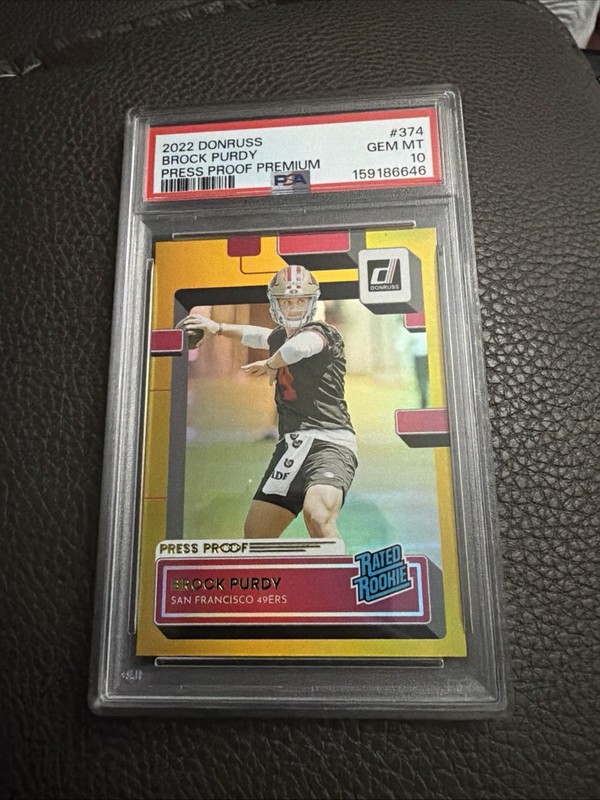 2022 Panini Donruss Rated Rookie Brock Purdy #374 Press Proof Premium GOLD PSA10