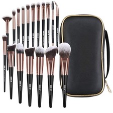 18 Pcs Makeup Brush Set w/Case, Pro Synthetic Kabuki Eye Brushes