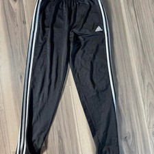 Adidas Boys Black White Stripe Track Pants Joggers Size XL 18/20