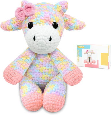 Crochet Kit for Beginners,11.8In Crochet Animal Kit Rainbow Cow, Beginner Croche