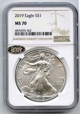 2019 American Eagle 1 oz Silver Dollar NGC MS70 Certified Bullion - Q642 112.42 per troy oz