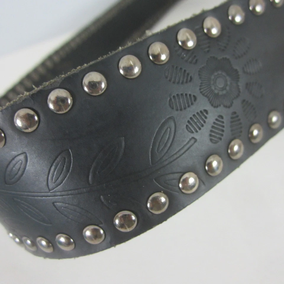 Cinturón para mujer L de cuero negro azul turquesa trozos estrás sin marca Foto 4 de 4