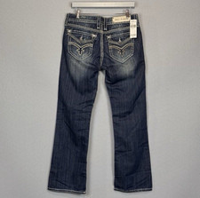 Rock Revival Jeans Women 29 Elaina Easy Boot Mid Rise Distressed Dark Wash Denim