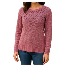 LOFT Ann Taylor Size Small 100 Cotton Pink Marled Knit Basketweave Sweater