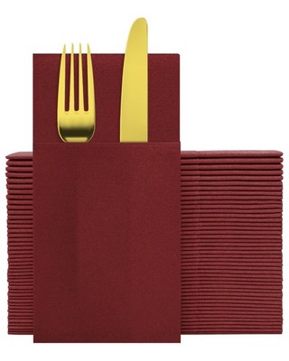 Burgundy Cloth Like Linen Feel Pre Folded Napkins Flatware Pocket 50 Pack