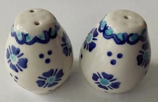 Polfa Floral White & Blue Ceramic Vintage Salt & Pepper Shakers 