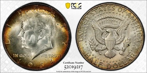 1964 Kennedy Half Dollar Toned PCGS MS65.