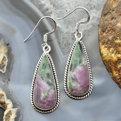 Sterling Southwestern Style Teardrop Ruby Zoisite Dangle Earrings For Women