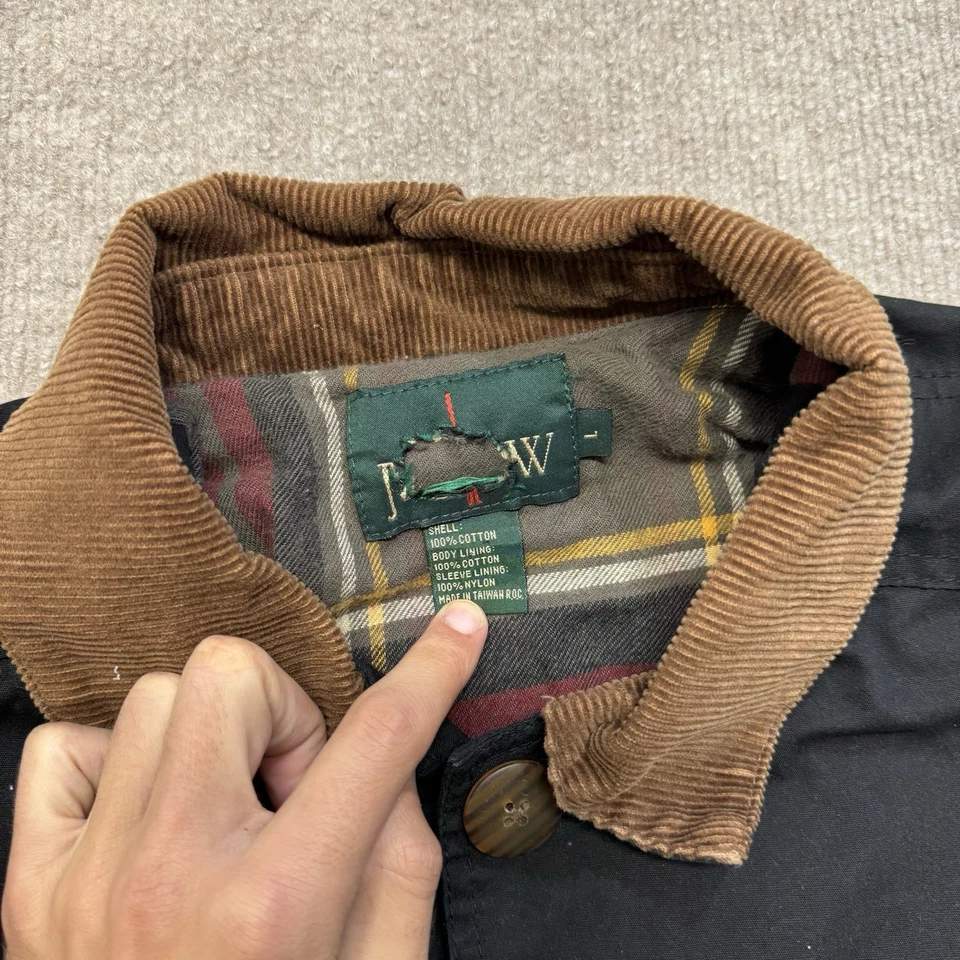 Vintage J Crew Barn Coat Oarsman Corduroy Black Mens L Chore Coat Plaid 90s - Image 3 of 4