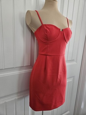 French Connection Whisper Corset-Neckline Mini Dress In Bittersweet Sz 10 Coral