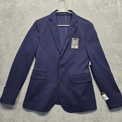JF J. Ferrar Blazer Men's 34/36 SH Blue 360 Stretch Knit Slim Fit Unlined NWT