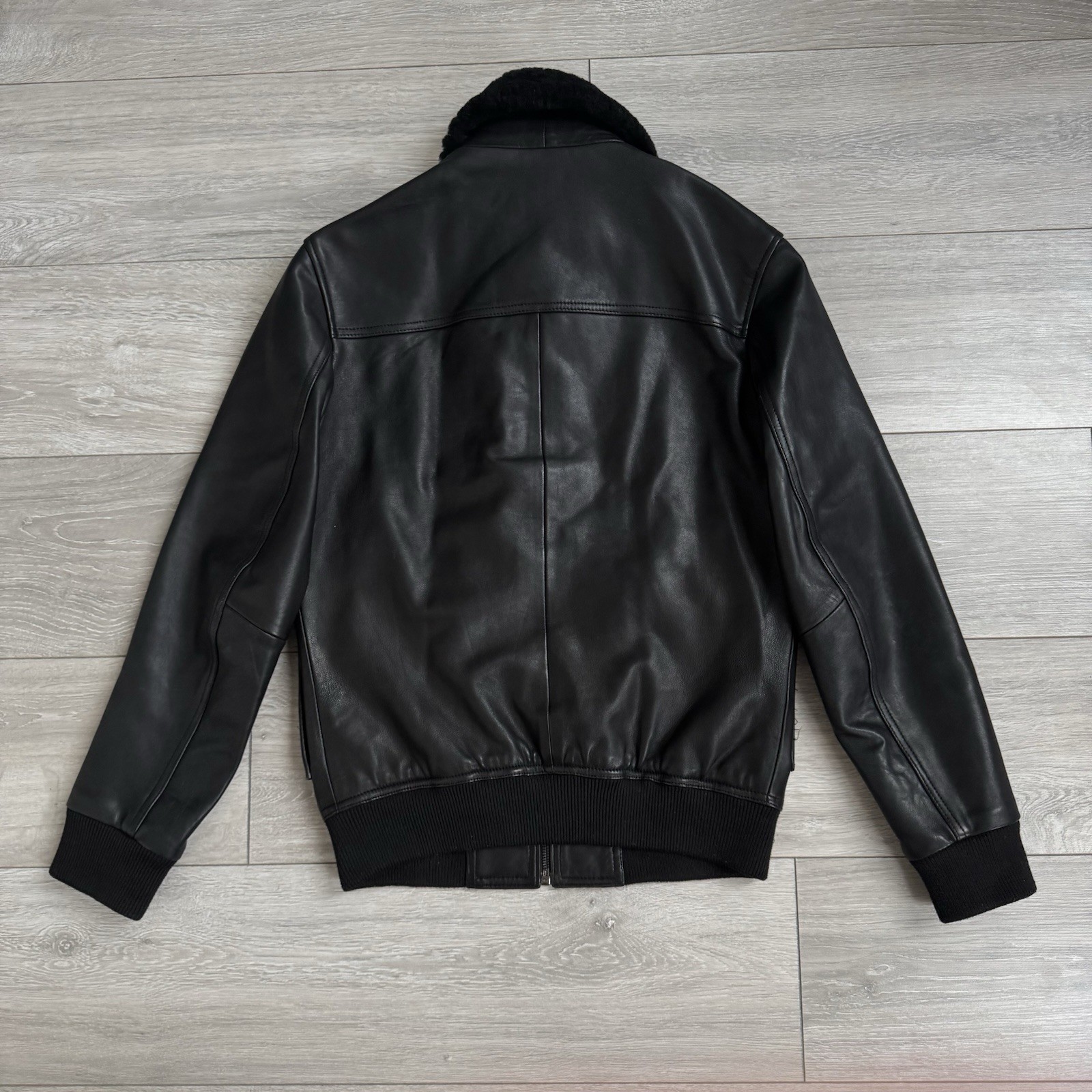 Reiss Leather Shearling Bomber Jacket Black Men’s Small RRP £900 image 4