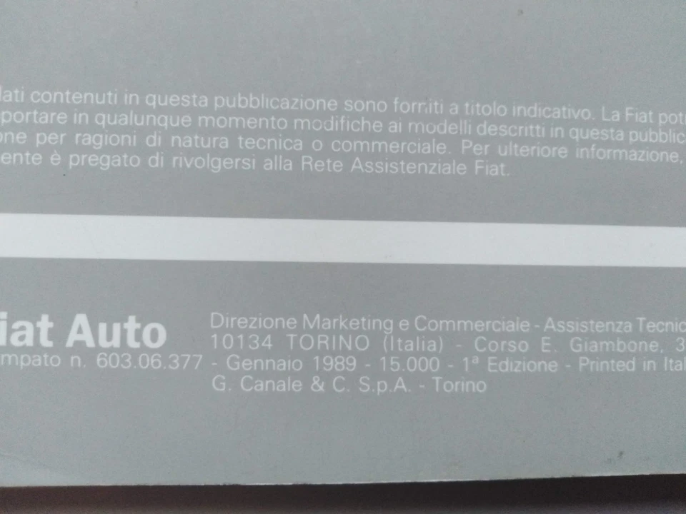 FIAT CROMA VARIE VERSIONI  LIBRETTO USO E MANUTENZIONE ORIGINALE  01/1989  (841) - Immagine 4 di 4