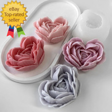 Rose Candle Molds Heart Shape 3D Rose Flower Molds Silicone Valentine'S Day