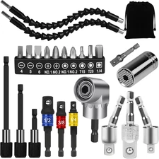 24Pcs Flexible Drill Bit Extension Set, Hex Shank 105° Right Angle Attachmen, Ro