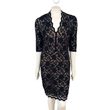 KAREN KANE Scalloped Lace Cocktail Dress in Black & Nude WOMEN'S 10