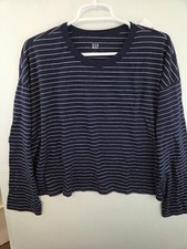 Gap Women's Large Navy/White Oversized Stripe Crewneck T-Shirt NWT 29.99