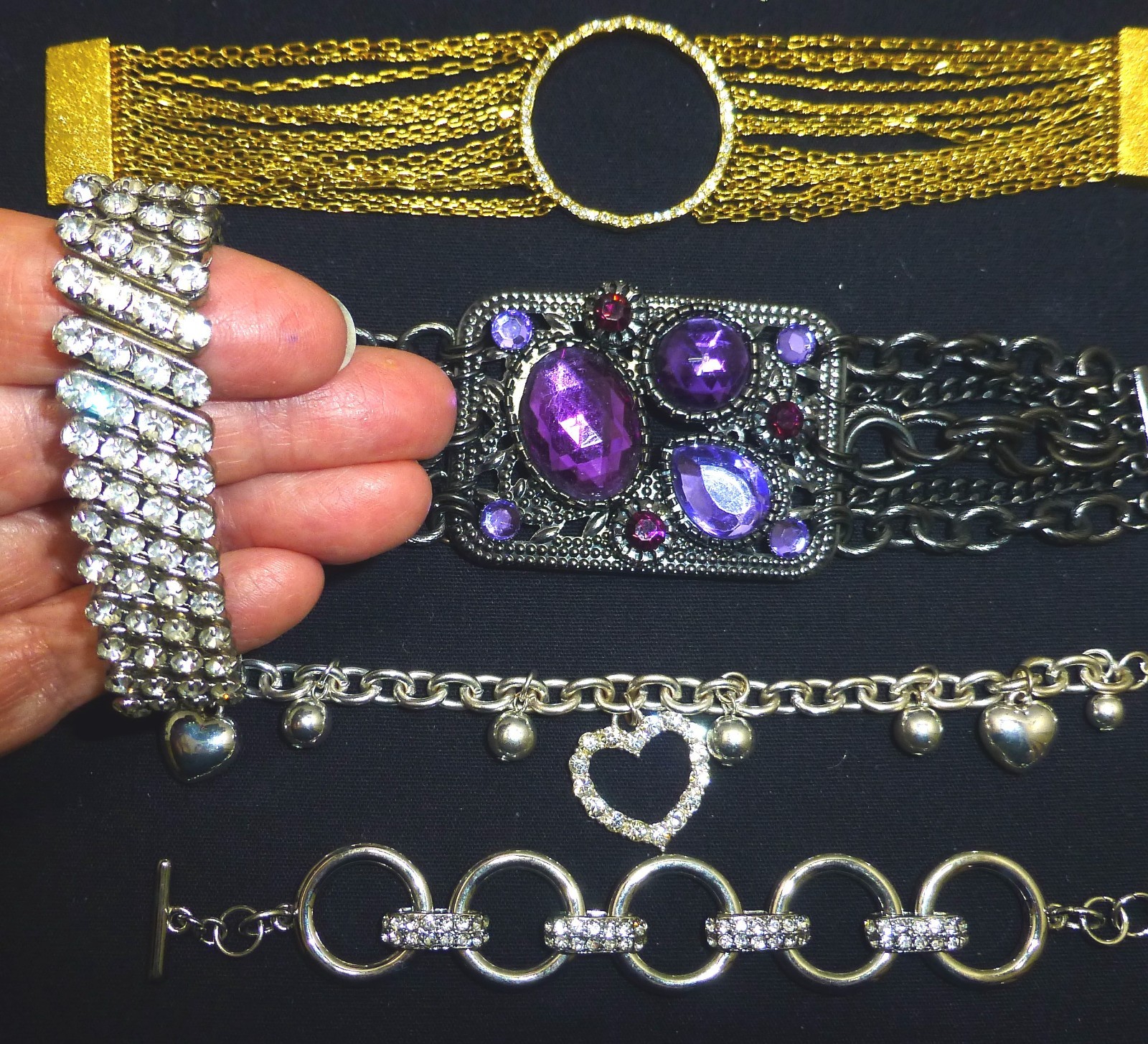 Large collection rhinestone bracelets vintage jew… - image 3