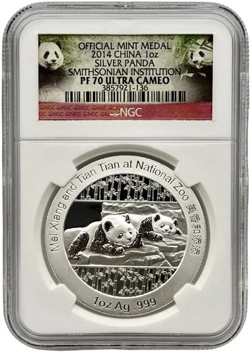 2014 China 1 oz .999 Fine Silver Panda Medal Smithsonian Institution NGC PF70 UC