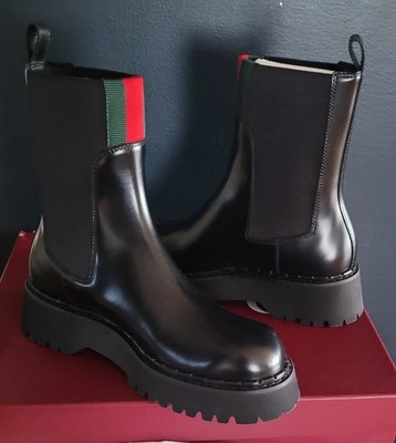 NEW GUCCI LEATHER CHELSEA BOOT WITH WEB GUCCI WOMEN'S 39 (US 9 /UK 6)