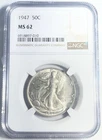1947 WALKING LIBERTY SILVER HALF DOLLAR GRADED NGC MS62