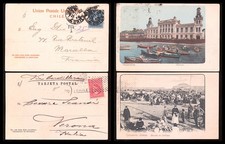 CHILE 1900  s 2 VIEW POST CARDS TO ITALY & FRANCE FINE USED LOT  A925