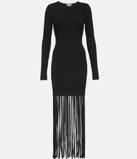 GANNI Fringed Ribbed Knit Mini Dress / Black / RRP: £345.00