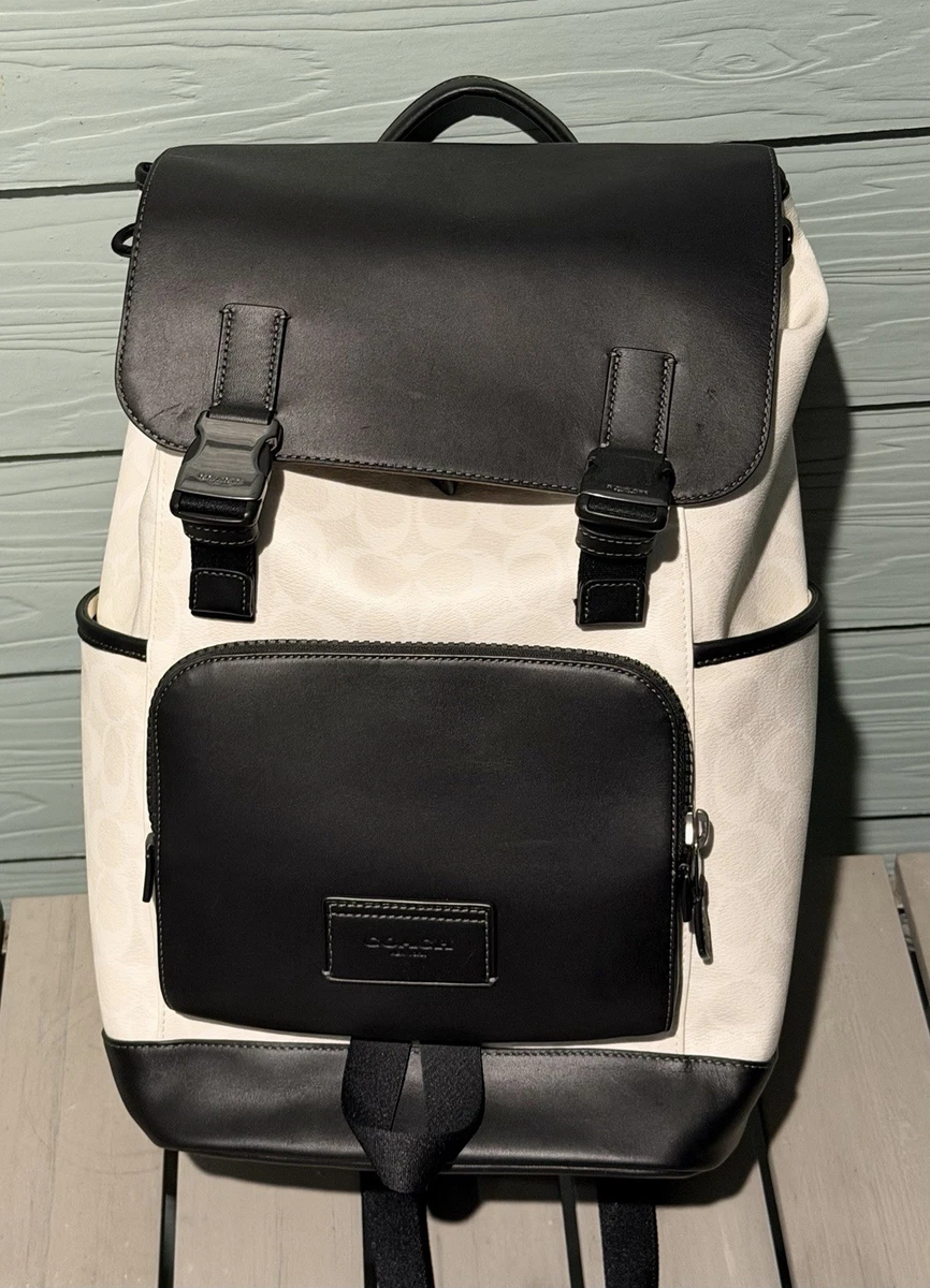 Backpack Clearance Coach Black And White Backpack Coach White Black  Signature Coated Canvas And Leather Track
