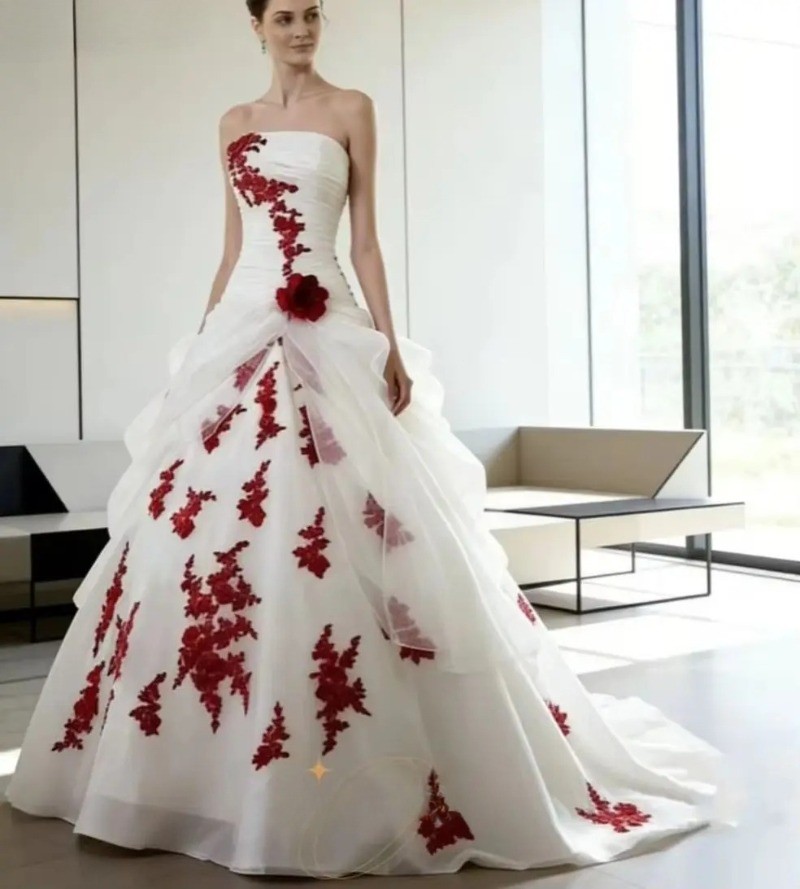 white wedding dress with burgundy accents Rachel Allan RB2213 Long Bridal Gown Simple Wedding Dress main image 0
