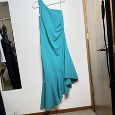 Eliza J Turquoise One Shoulder Asymmetrical Midi Dress Size 12 Elegant Occasion