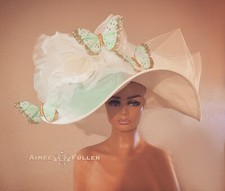 Kentucky Derby Hat Mint Green Butterfly White Cream Rose Del Mar Royal Ascot Hat