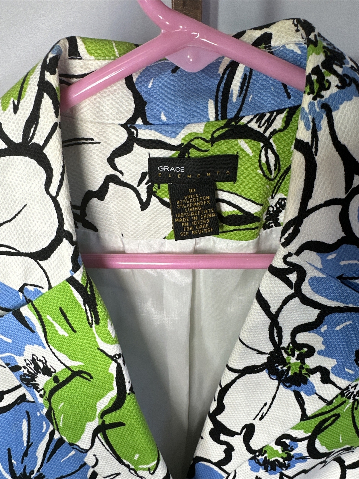 Grace Elements Lined Jacket Collared Floral Abstr… - image 2