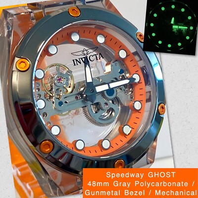 48mm GHOST Gray/Gunmetal Bezel | Mechanical | Orange Band SPEEDWAY Invicta Watch