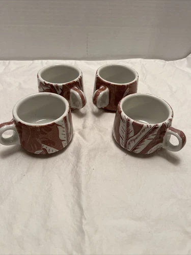 4 RARE VINTAGE TEPCO U.S.A. PALM BROWN COFFEE CUP RESTAURANT WARE CHINA