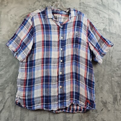 Tommy Bahama Shirt Mens Linen Plaid Short Sleeve
