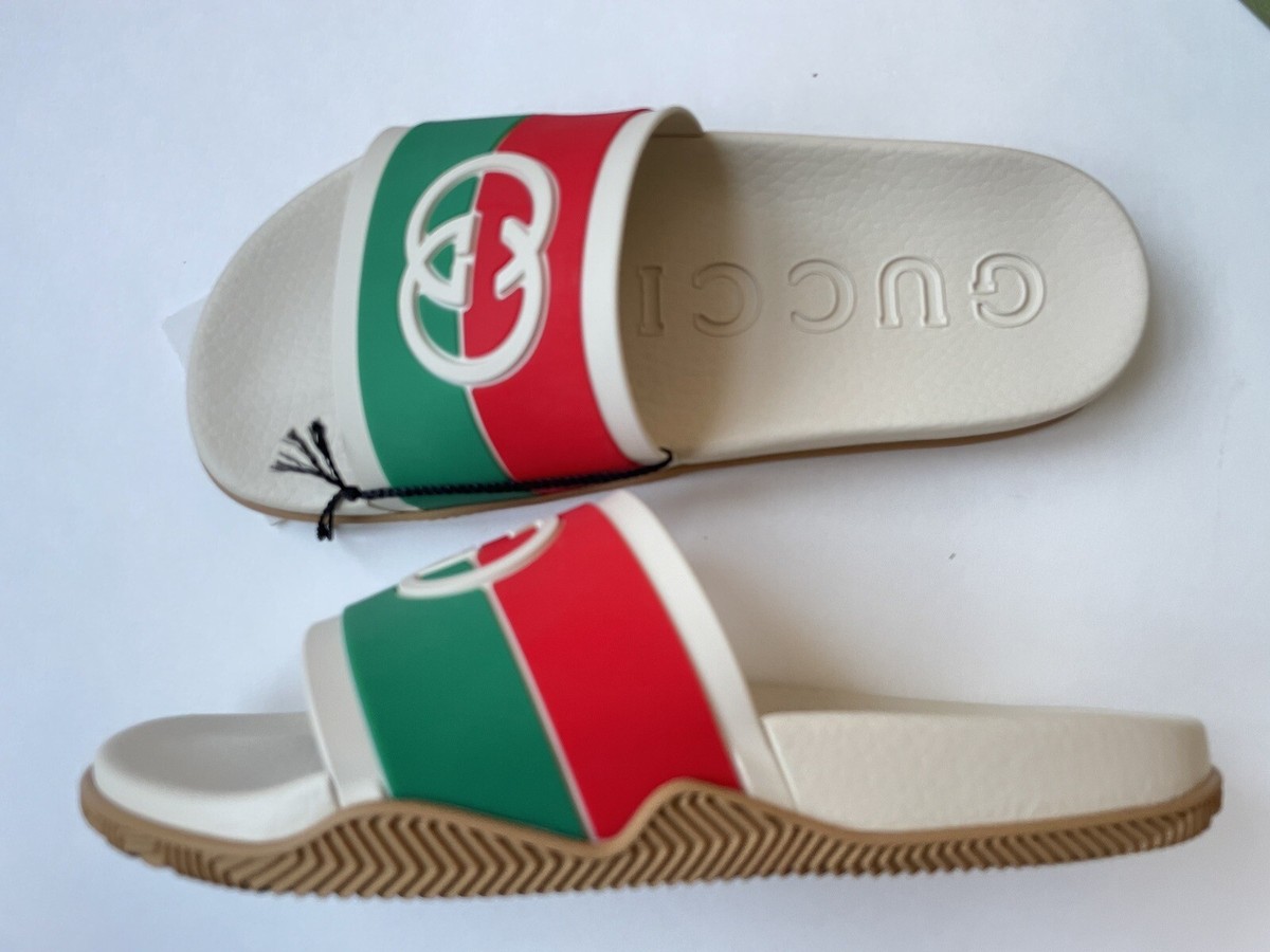 【GUCCI】 GG ウェブストライプ スライド GUCCI Womens GG Logo Web Stripe Rubber Slides Slide Sandal