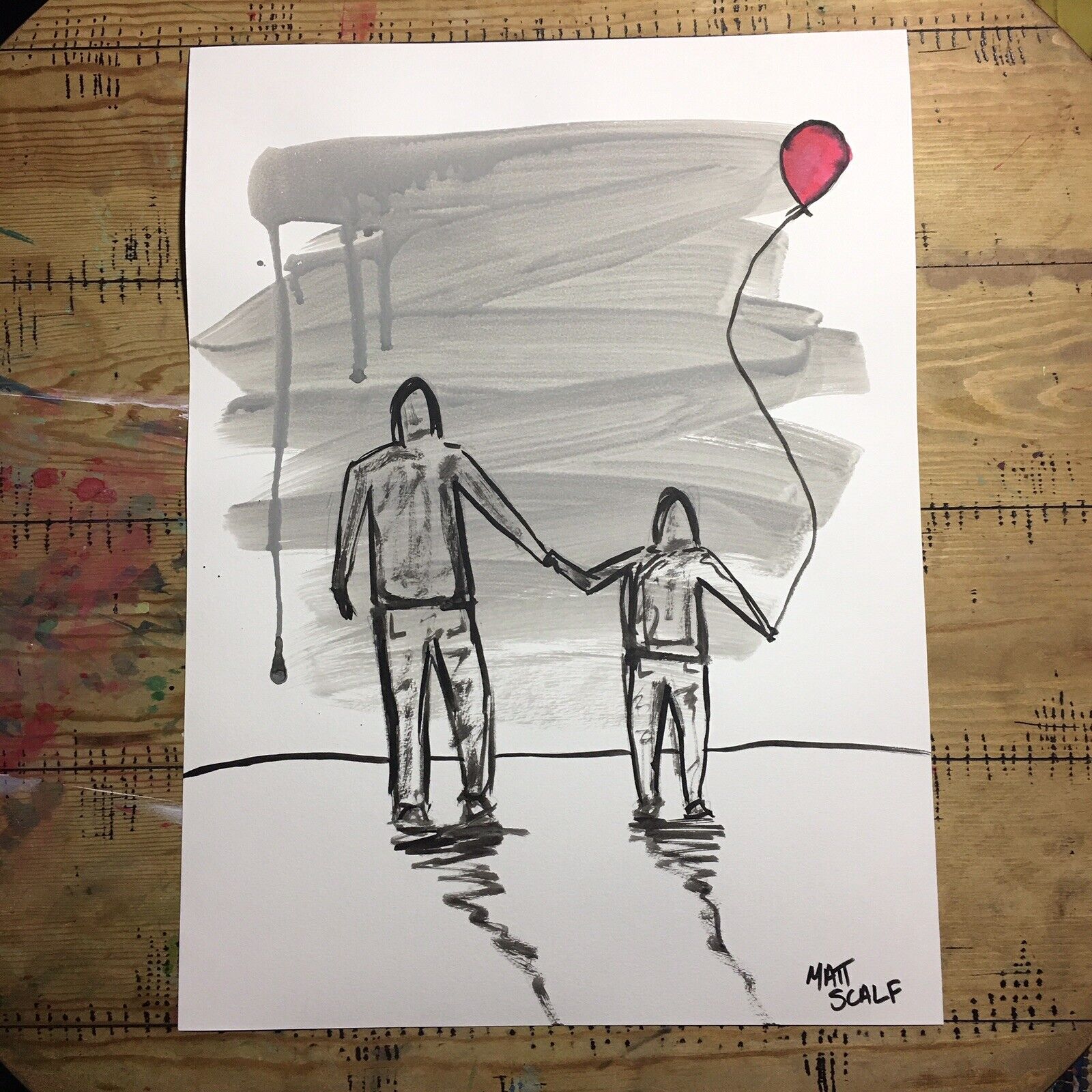 Matt Scalf 18x24 ORIGINAL PAINTING Family Dad Kids Father Children Balloon Gift