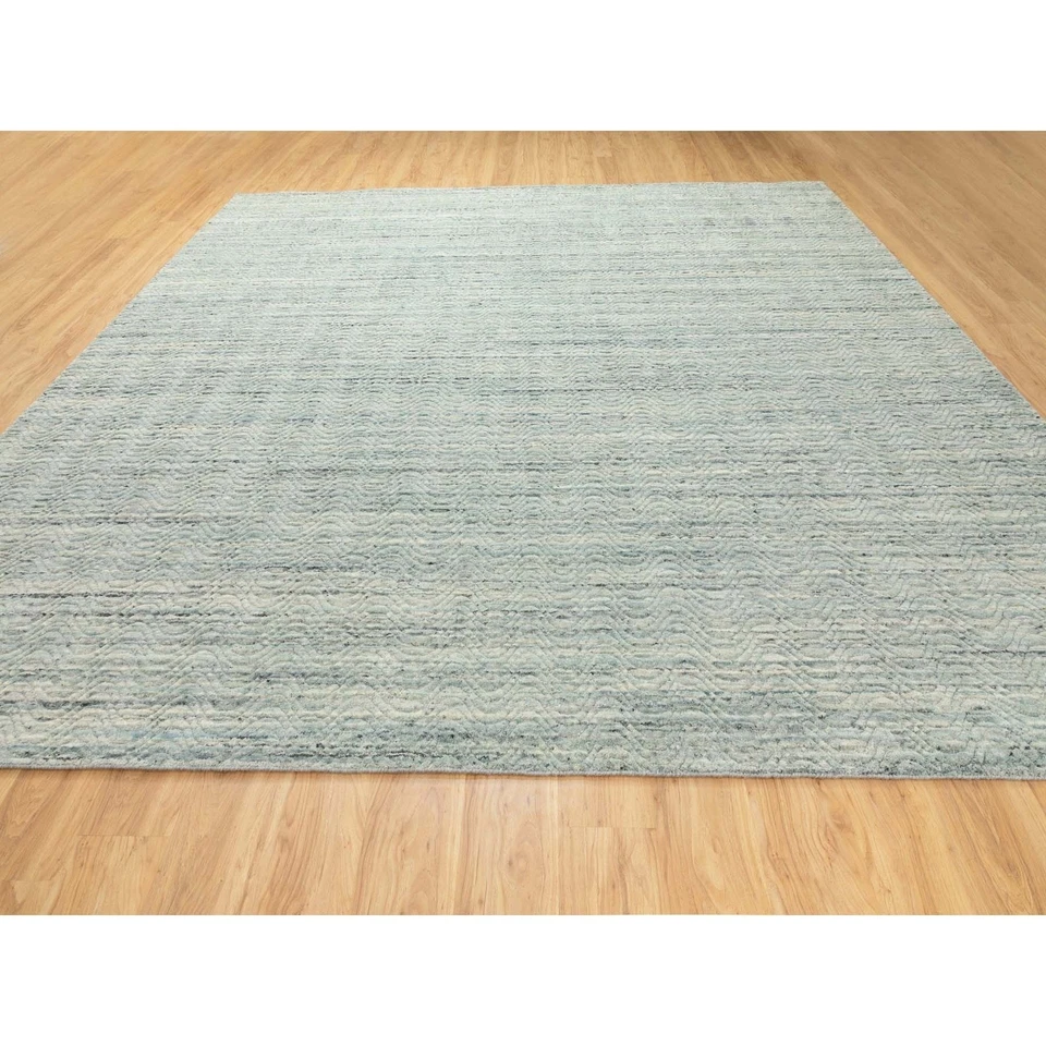 11'10"x11'10" Green Hand Loomed Wool Transitional Oriental Square Rug R62052 - Image 3 of 4
