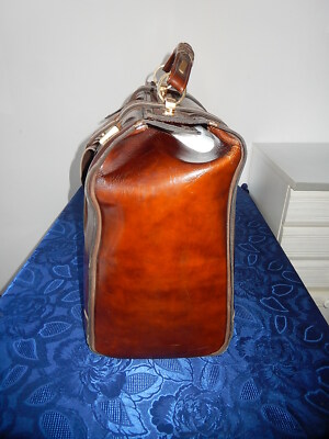 RARE GRAND SAC ANCIEN DE VOYAGE LEO ISBA CUIR MARRON VINTAGE 1970 COLLECTION