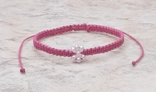 Wax Cord & Czech Seed Bead Macrame Bracelet Flower Design Dark Pink Yellow.