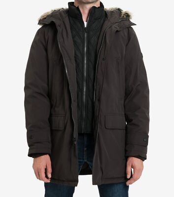 $375 Michael Kors Mens Brown Hooded Down Parka Jacket Bib