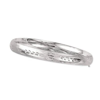 14k White Gold Florentine Etched Hinged Bangle/Bracelet 8'' 5 mm 3/16'' 4.5 grams
