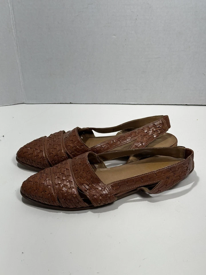 Vintage Bass O’Hara Woven Slingback Sandals 80’s 90’s Shoes Brown Leather 8.5 N - Image 3 of 4