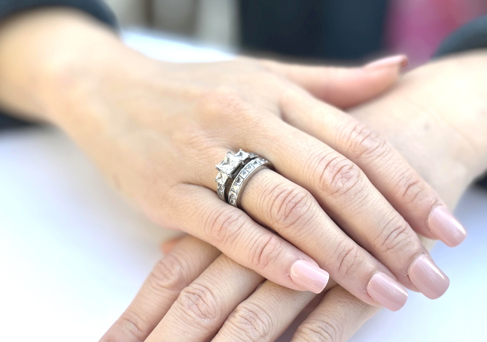Classic 3-Piece Stainless Steel Ring Set For Women – Wedding & Engagement Bands, Black/Gold