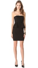 Alice + Olivia Black Jersey Stretch Peplum Strapless Bustier Mini Dress Size 2