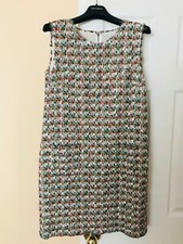 Auth Dolce & Gabbana Dress Sleeveless Tweed Fuzzy Fringed Trim EU46 US10 M/L