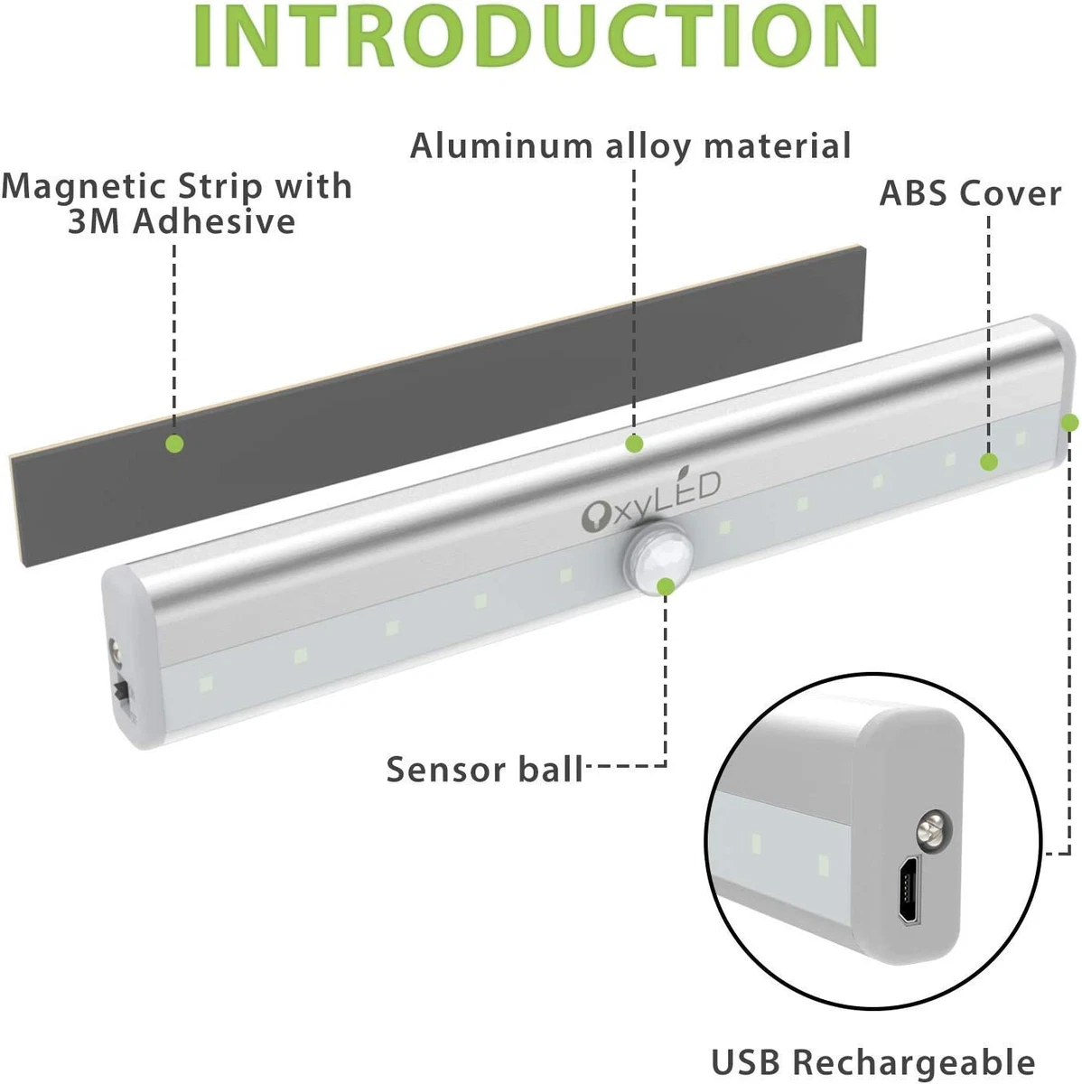 Lámpara LED Detector de Movimiento Armario Recargable Luz Armario Led