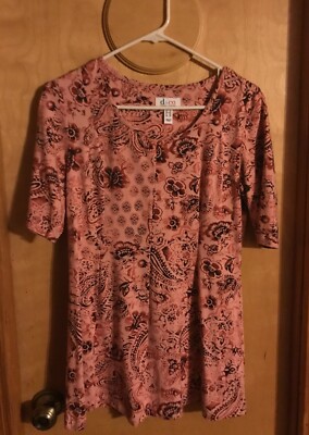 Denim & Co Paisley Coral Flutter Bottom Mid/Short Sleeve Shirt SZ XXS NEW No Tag
