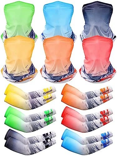 6 Sets Neck Gaiter Balaclava Mask with Sun Protection Arm Sleeves for Men Women